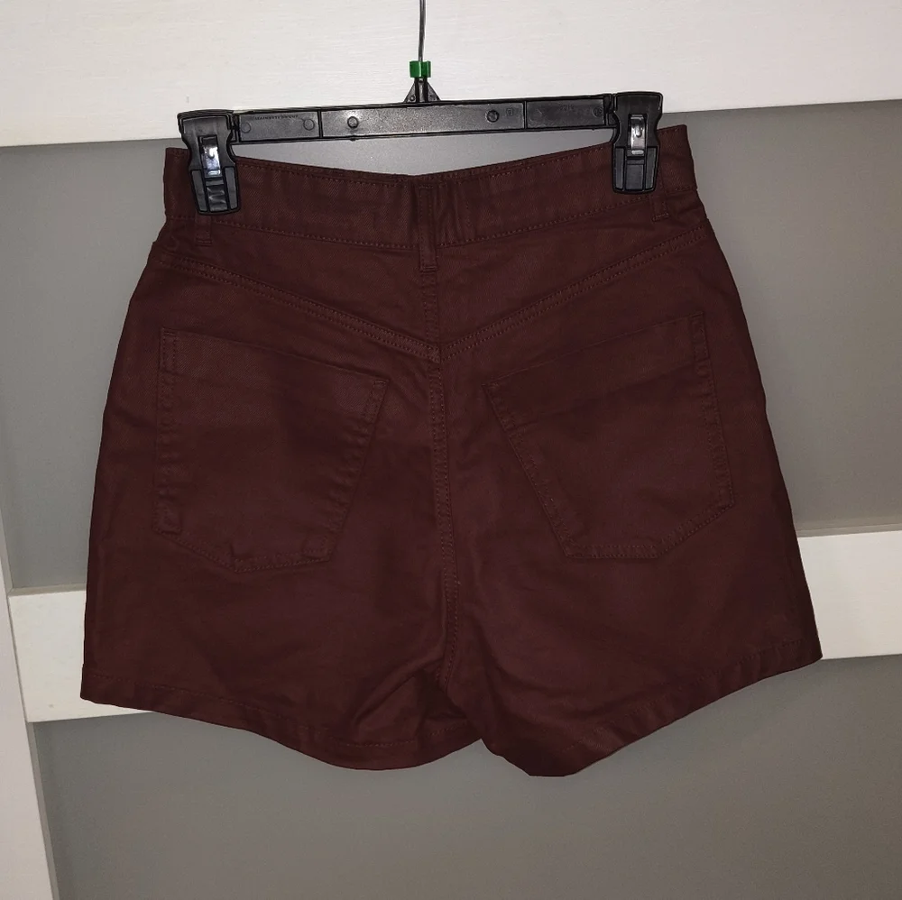 Zara High Waist Burgundy Shorts - Picture 2 of 4